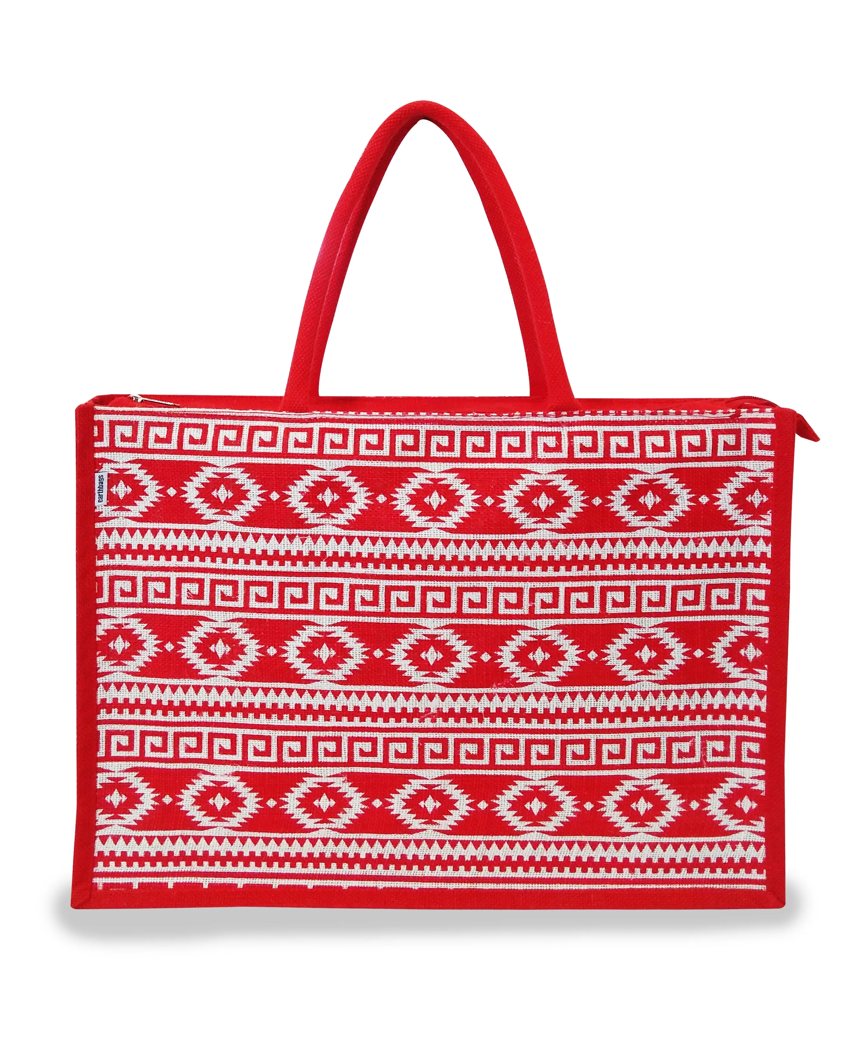 EARTHBAGS PRINTED JUTE SHOPPER WITH ZIPPER