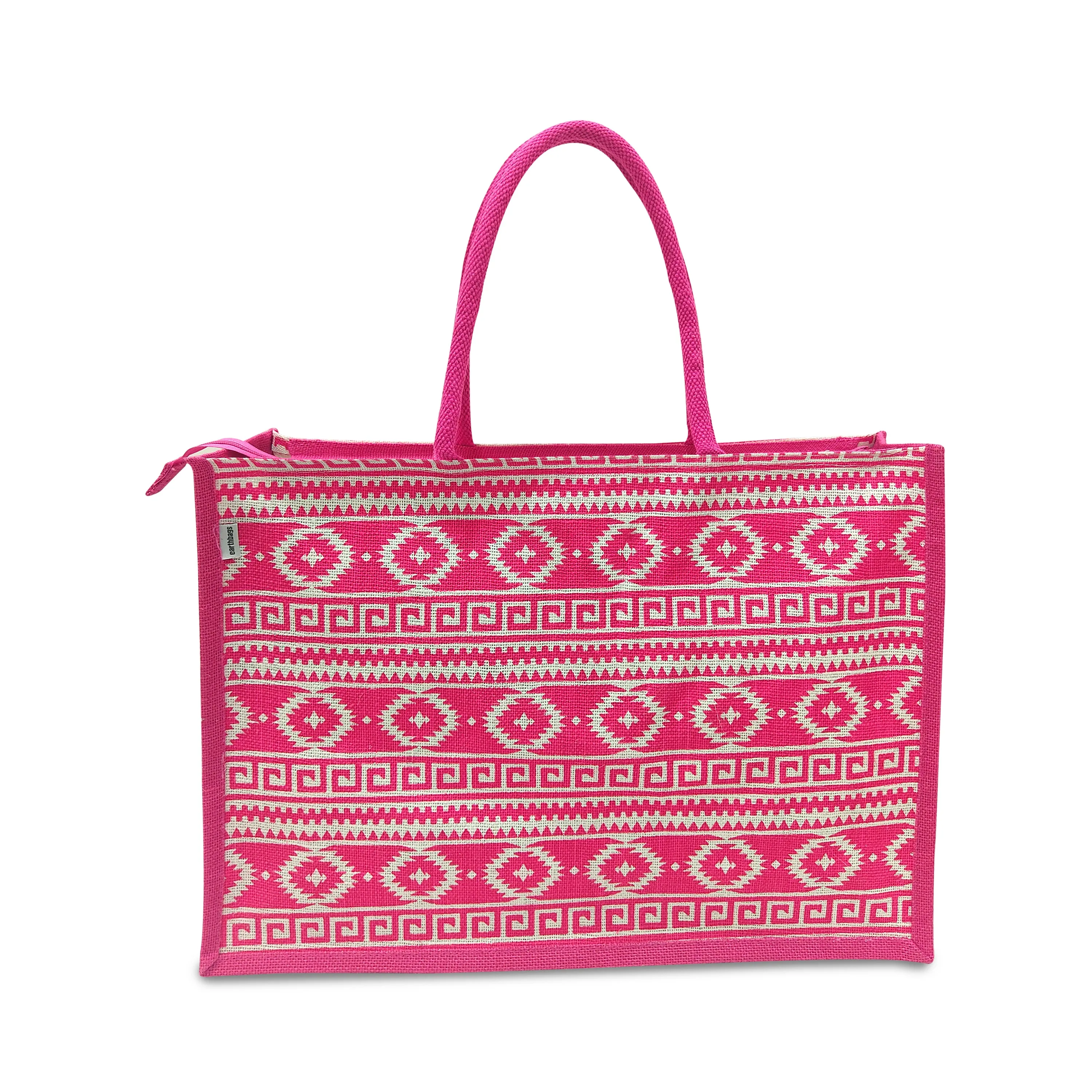 EARTHBAGS PRINTED JUTE SHOPPER WITH ZIPPER