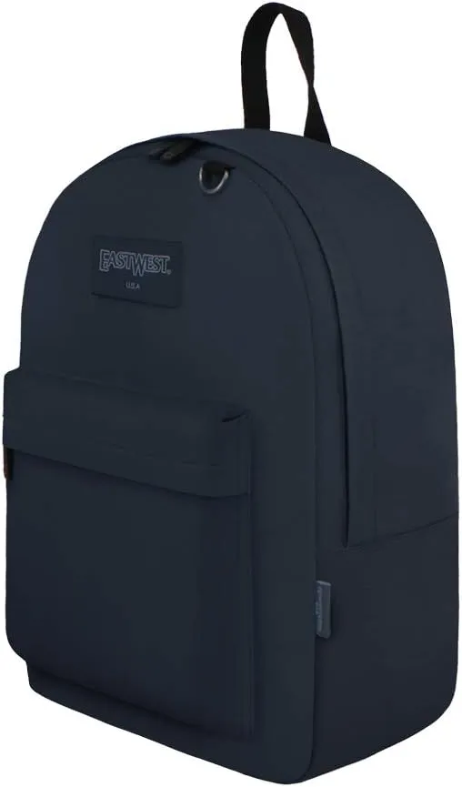 East West USA Simple Navy Blue Backpack - 12.5" L x 16.5" H x 5" W, Padded Back Panel & Adjustable Shoulder Straps, Comfortable and Durable Travel/School Bag