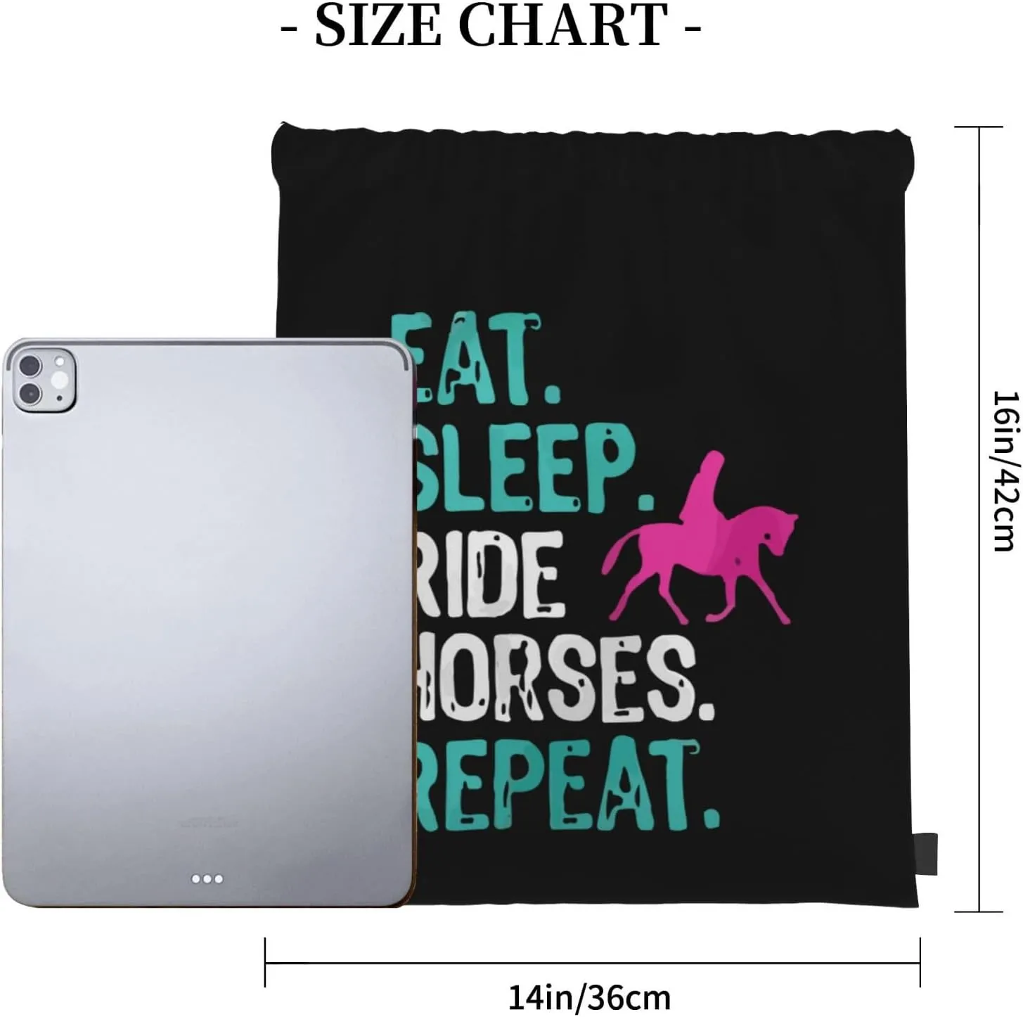 Eat Sleep Ride Horses Repeat Unisex Drawstring Backpack Bag Sport Gym Swim Travel Sackpack