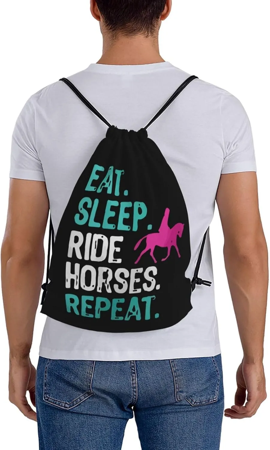 Eat Sleep Ride Horses Repeat Unisex Drawstring Backpack Bag Sport Gym Swim Travel Sackpack