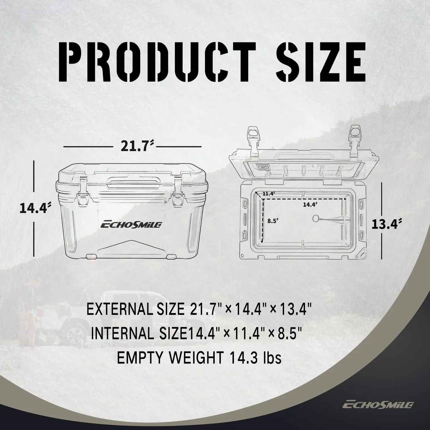 EchoSmile 25/30/35/40/60/75 Quart Rotomolded Cooler, Built to Stand up to The Rigors of The Journey