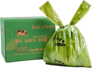 ECO-CLEAN Poop Bags, 500 Count Dog Waste Bags with Handle, Unscented, Leak-Proof, Earth-Friendly (Not on Rolls)
