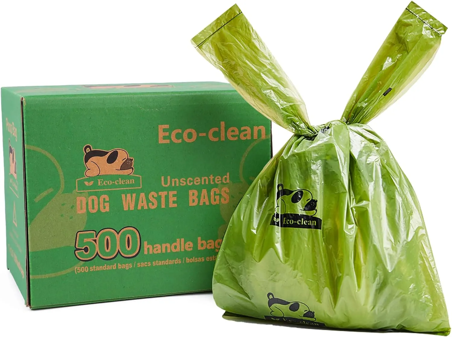 ECO-CLEAN Poop Bags, 500 Count Dog Waste Bags with Handle, Unscented, Leak-Proof, Earth-Friendly (Not on Rolls)