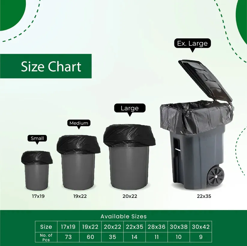 Ecobharat Bio Degradable and Compostable Bags | 55.88 cm × 88.9 cm (14 pieces) | Black