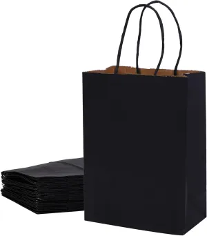 ECOptimize Kraft Paper Bags with Handles, 30 PCS Black 5.9" x 3" x 8" - Eco-Friendly, Food Safe & Recyclable Gift Bags from 100% Wood Pulp - High Tear Resistance & Load Capacity for Retail, Shopping