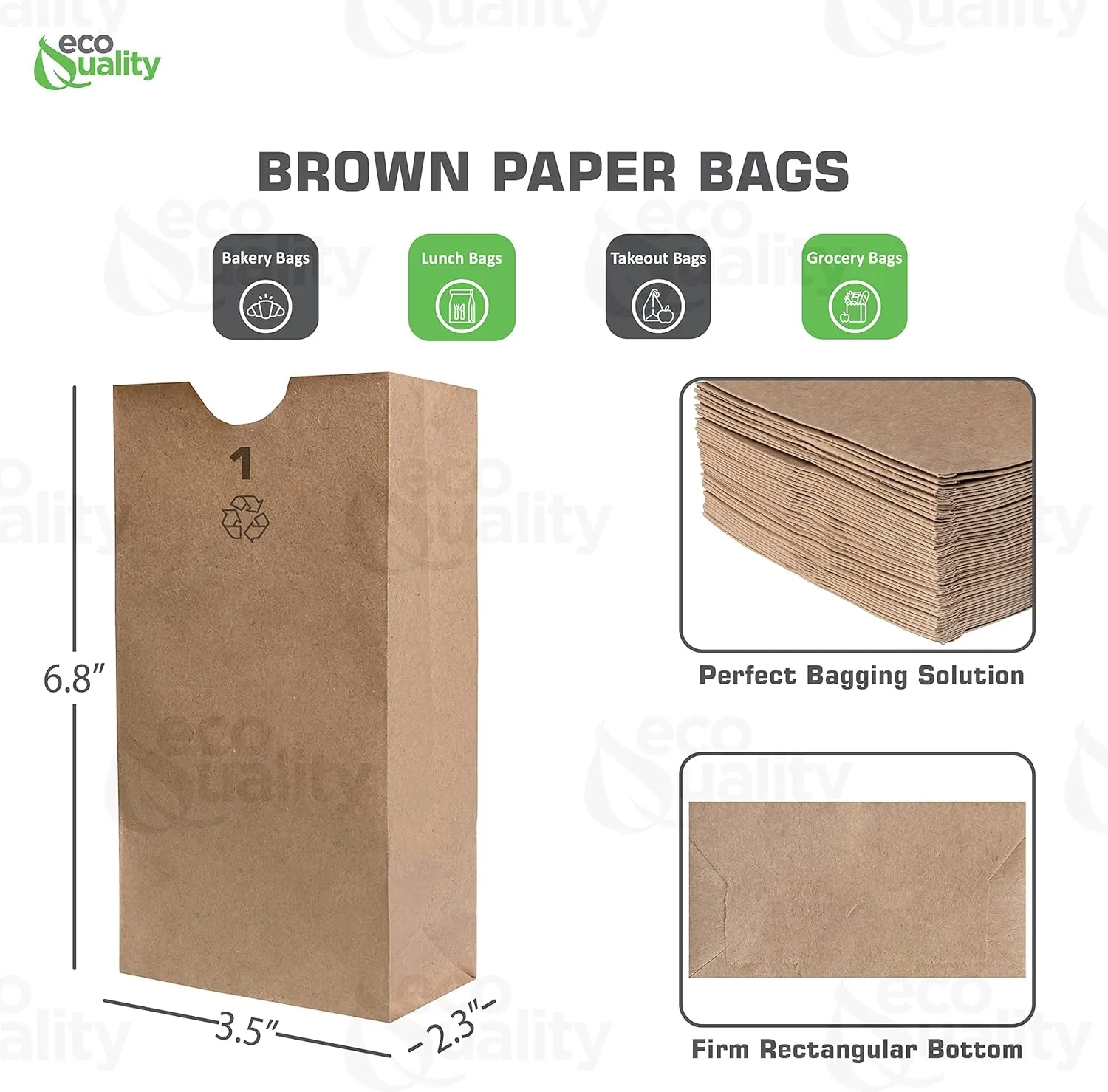 EcoQuality 1000 Mini Brown Kraft Paper Bag - Small Lunch, Snack, Gift, Grocery, Merchandise, Party Bags (3 1/2 x 2 3/8 x 6 7/8) - 1 Pound Capacity