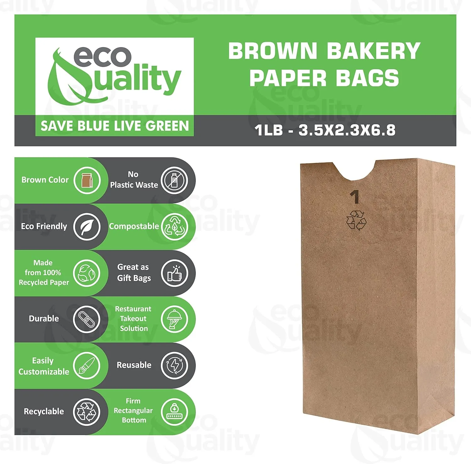 EcoQuality 1000 Mini Brown Kraft Paper Bag - Small Lunch, Snack, Gift, Grocery, Merchandise, Party Bags (3 1/2 x 2 3/8 x 6 7/8) - 1 Pound Capacity