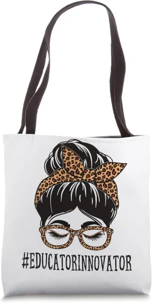 Educator Innovator Leopard Messy Bun Women Back To School Tote Bag