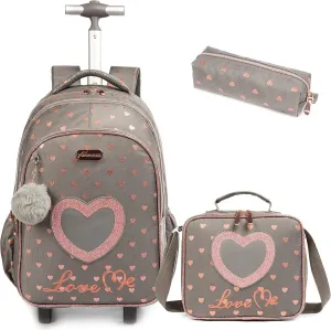 Egchescebo School Bags Kids Rolling Backpack for Girls Kids Luggage Suitcase With Wheels