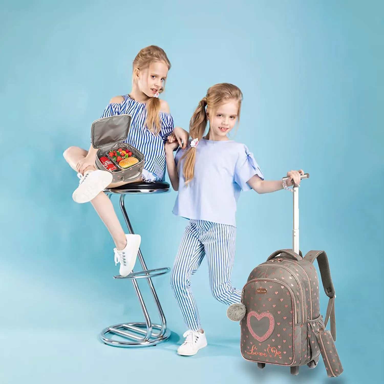 Egchescebo School Bags Kids Rolling Backpack for Girls Kids Luggage Suitcase With Wheels