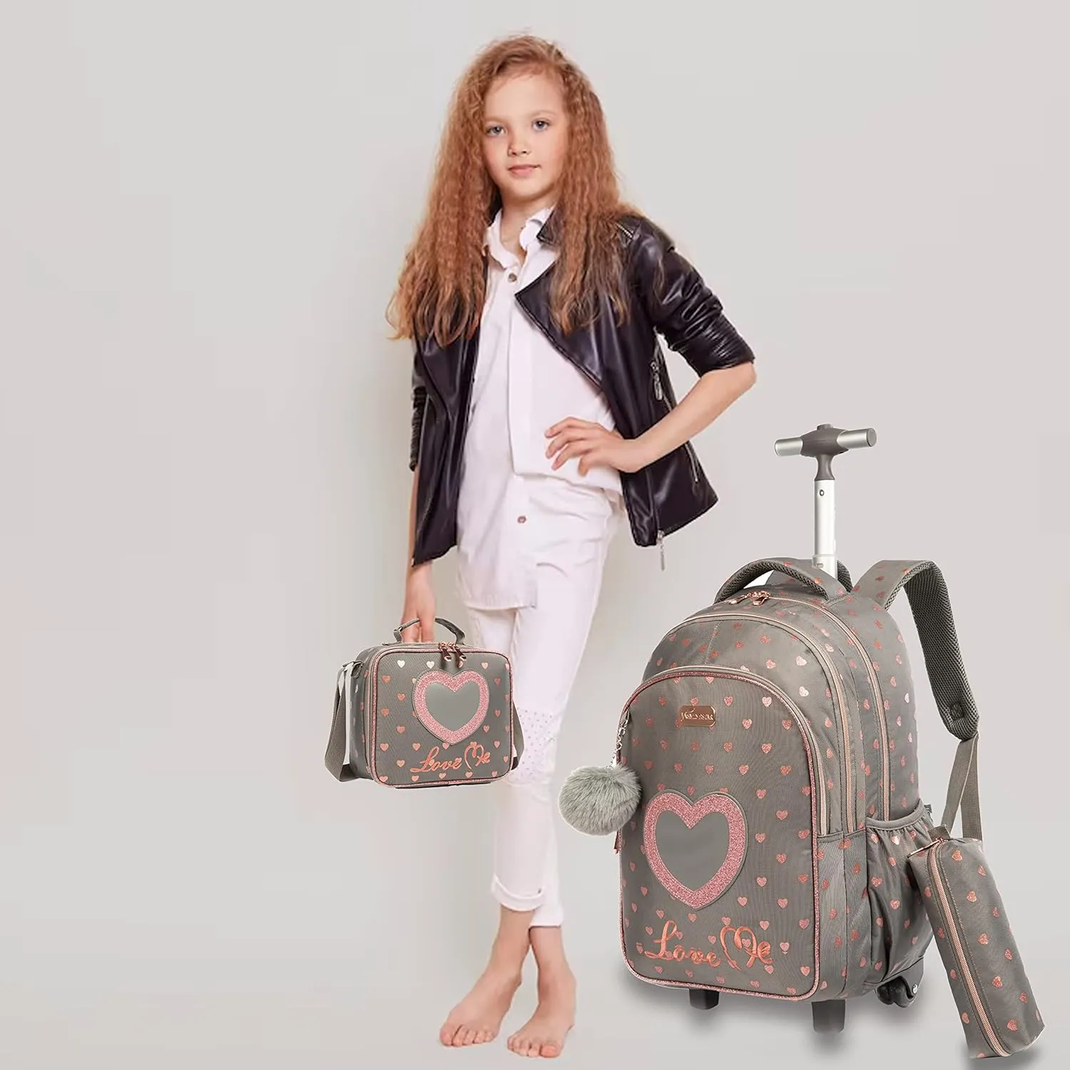 Egchescebo School Bags Kids Rolling Backpack for Girls Kids Luggage Suitcase With Wheels