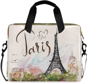 Eiffel Tower Paris Laptop Messenger Bag Case Sleeve Crossbody Briefcase for Men Women with Shoulder Strap Handle 13 14 15.6 inch