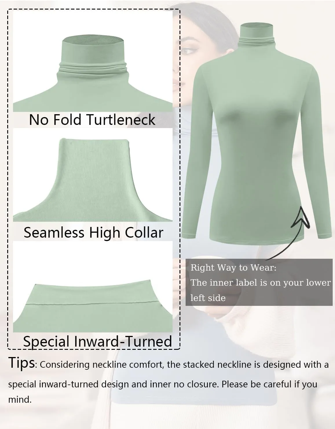 Ekouaer Women's 3 Pack Turtleneck Long Sleeve Shirts Slim Fit Thermal Underwear Tops Lightweight Pullover Tees