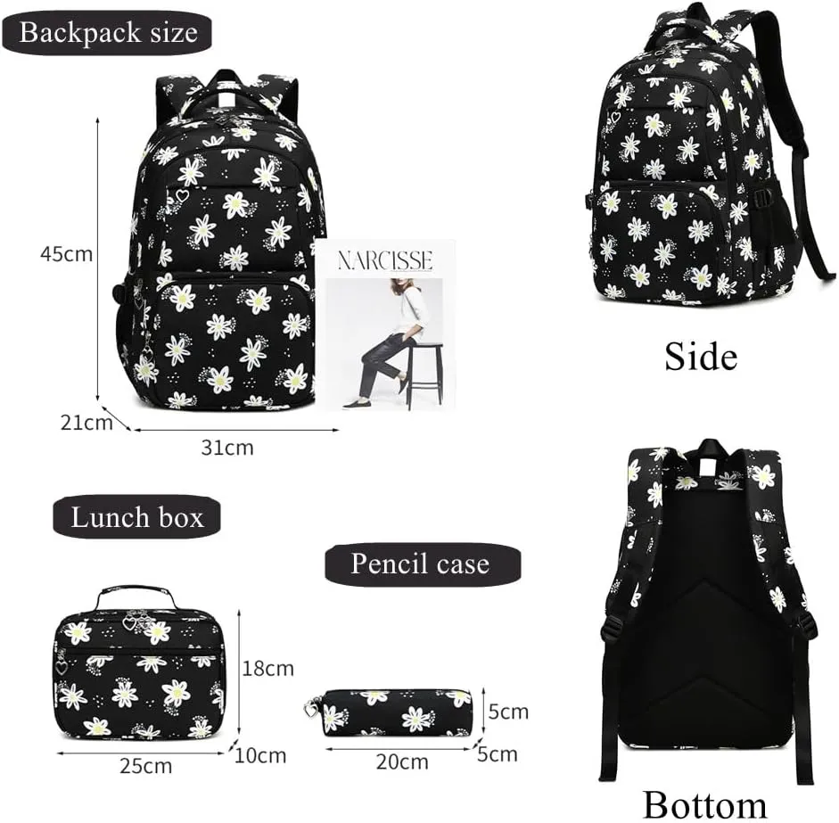 EKUIZAI Daisy Backpack for Girls,School Bags for Middle School Students Elementary Bookbags for Teen Girls with Daisies
