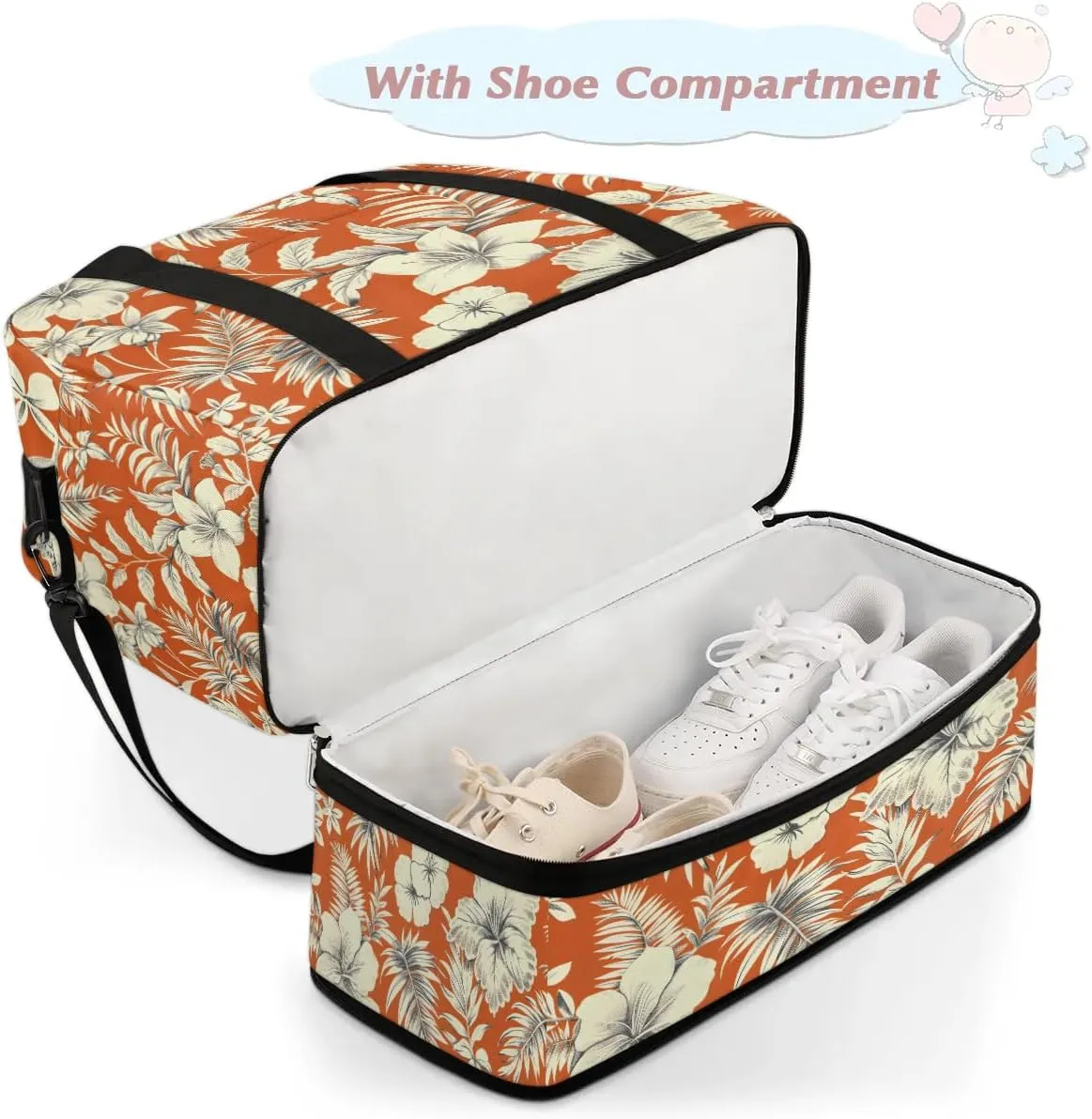 Elegant Flora Colorful Pattern Travel Duffle Bag, Collapsible Travel Bag Sports Gym Bag With Shoes Compartment Weekender Bag Overnight Bag For Women Men