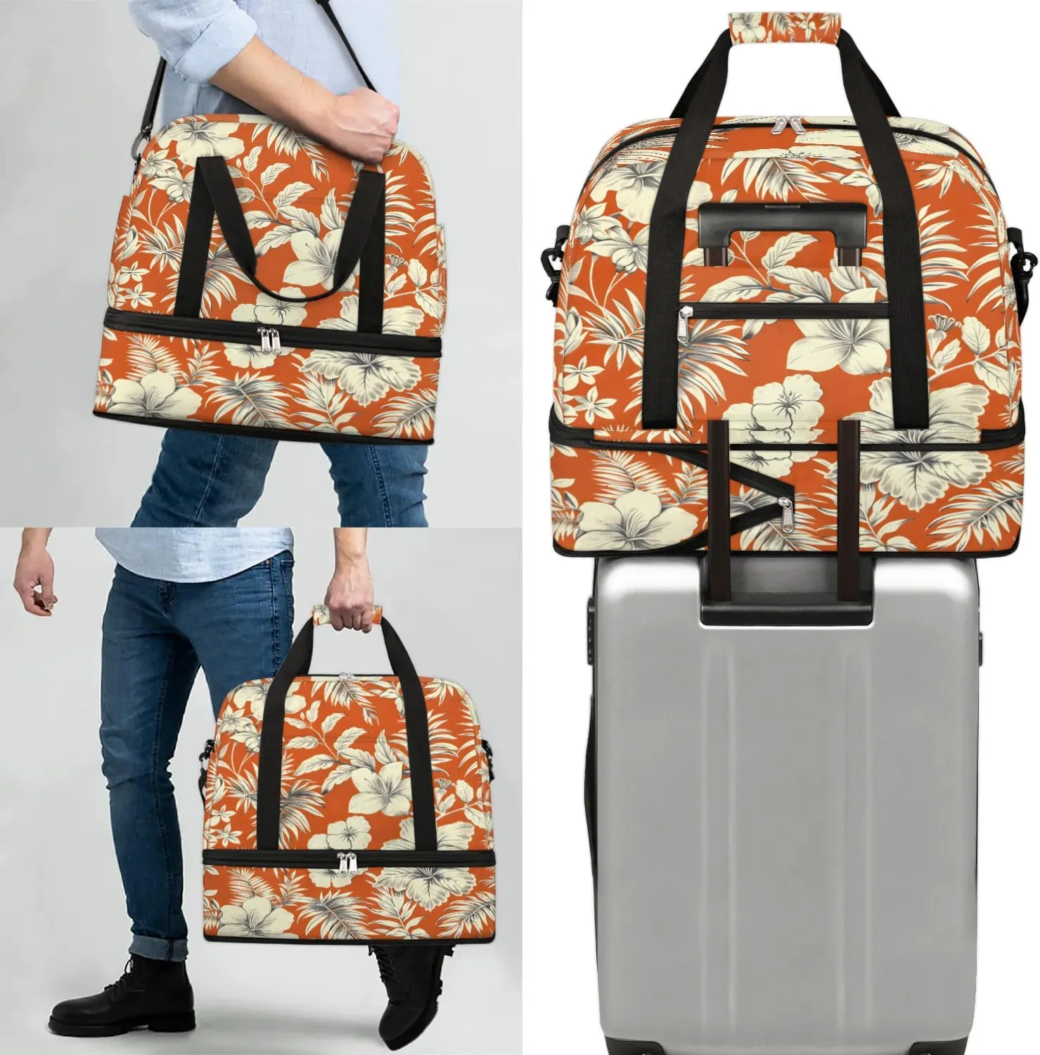 Elegant Flora Colorful Pattern Travel Duffle Bag, Collapsible Travel Bag Sports Gym Bag With Shoes Compartment Weekender Bag Overnight Bag For Women Men