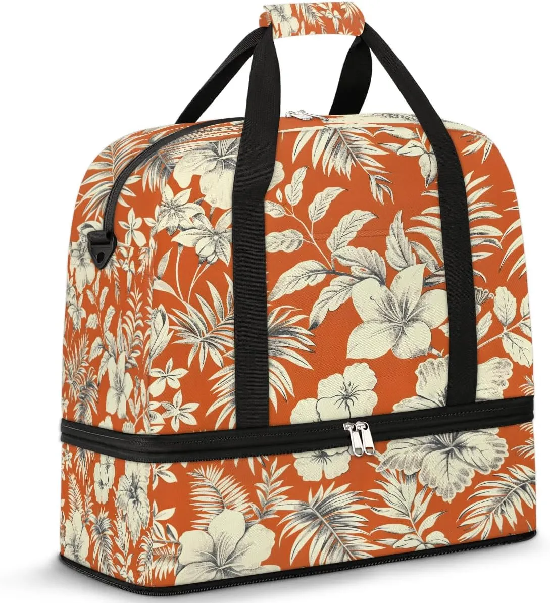 Elegant Flora Colorful Pattern Travel Duffle Bag, Collapsible Travel Bag Sports Gym Bag With Shoes Compartment Weekender Bag Overnight Bag For Women Men