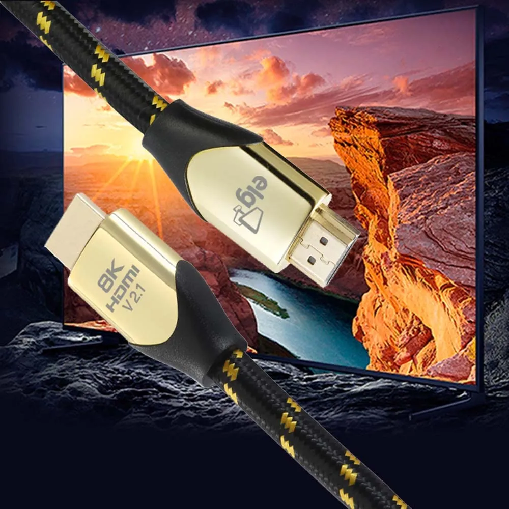 ELG 8K Certified HDMI Cable 2.1 48Gbps 6.6FT/2M,Ultra High Speed 8K@60Hz,4K@120Hz,144Hz,24K Gold,eARC,Ethernet,VRR,TrueHD,DTS-X,Dolby Atmos-TV,Laptop,Gaming Monitor