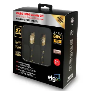 ELG 8K Certified HDMI Cable 2.1 48Gbps 6.6FT/2M,Ultra High Speed 8K@60Hz,4K@120Hz,144Hz,24K Gold,eARC,Ethernet,VRR,TrueHD,DTS-X,Dolby Atmos-TV,Laptop,Gaming Monitor