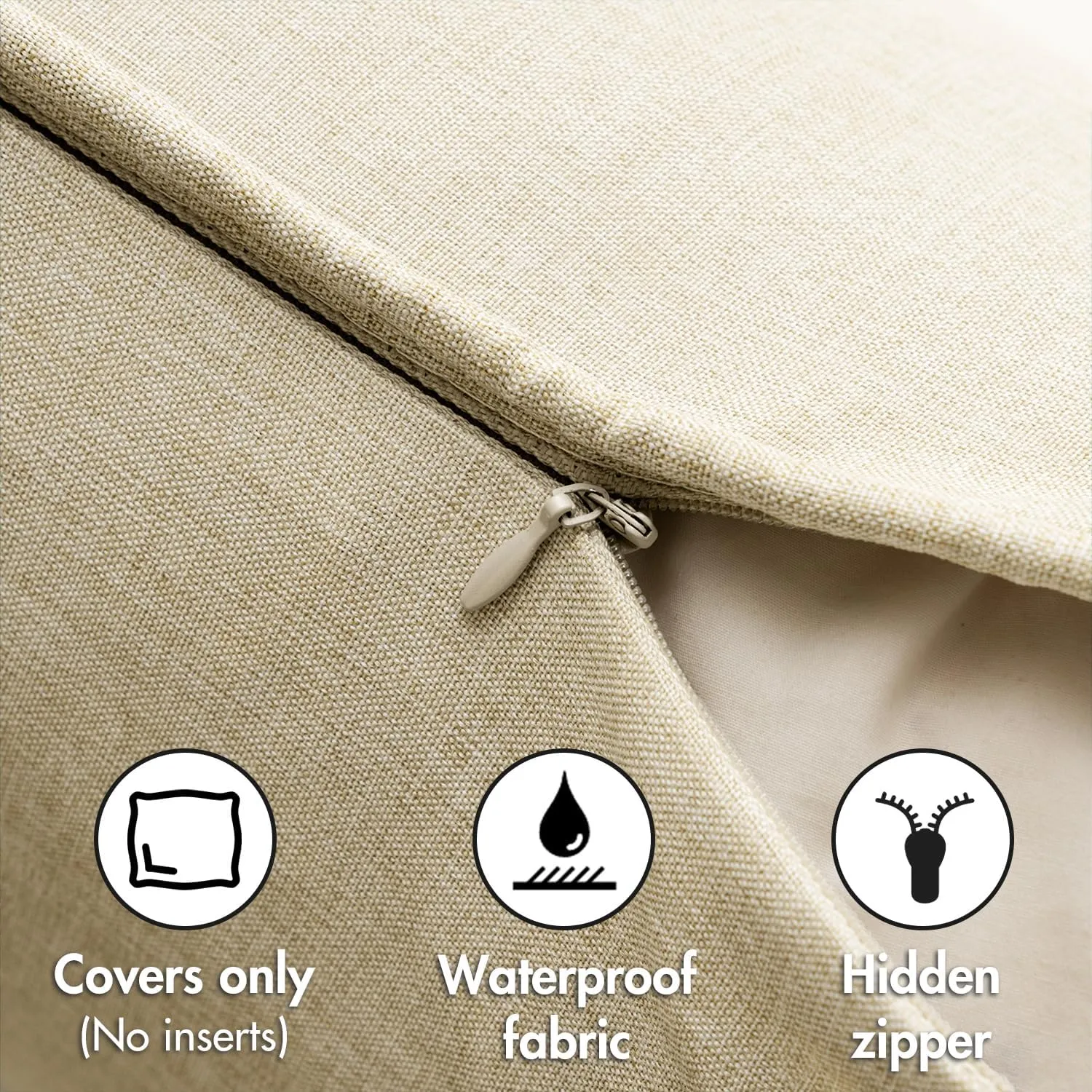 EMEMA Pack of 2 Decorative Outdoor Waterproof Throw Pillow Covers 20x20 Inch Solid Broadside Soft Outside Pillowcase Classic Cushion Cases for Patio Furniture Sunbrella for Balcony Decor Beige