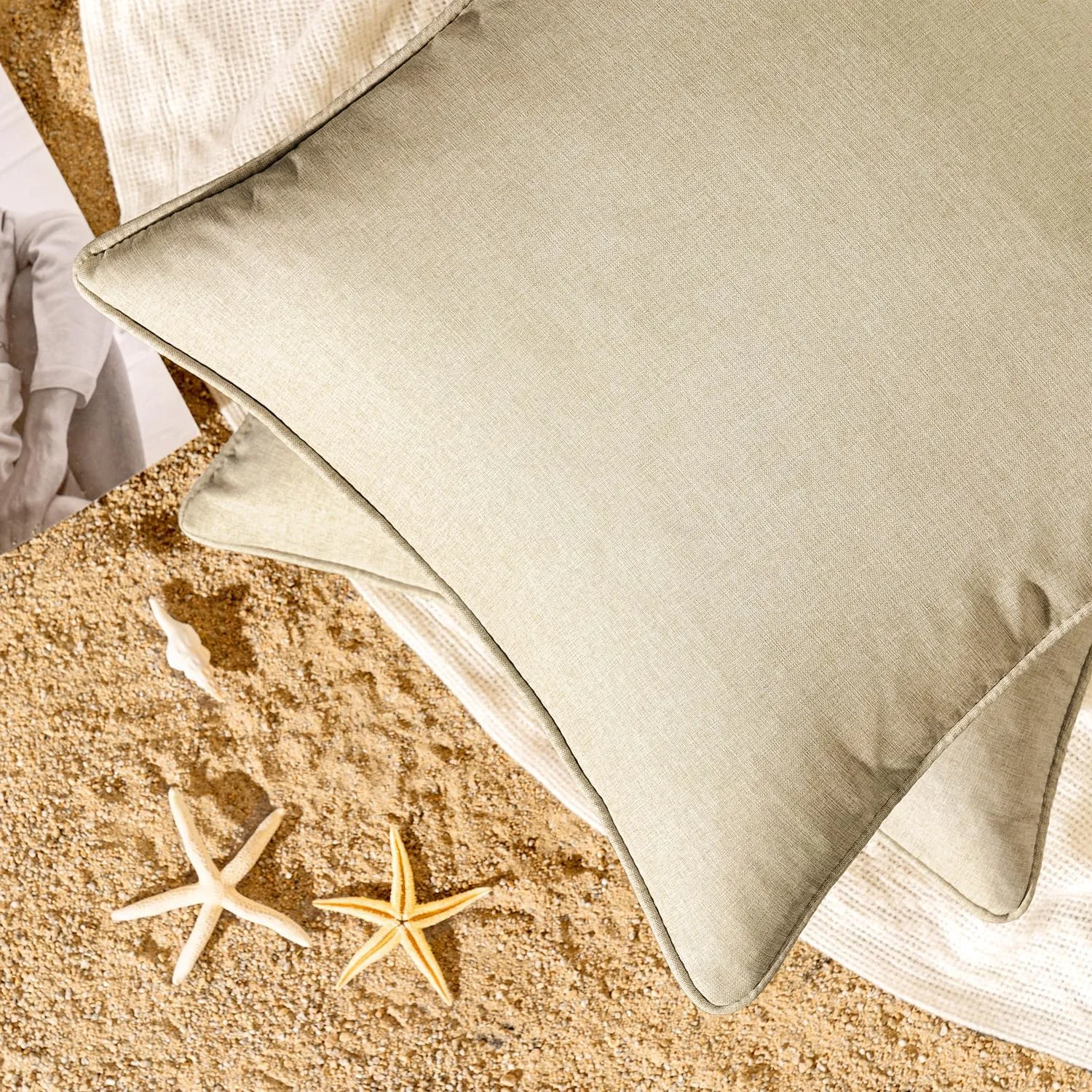 EMEMA Pack of 2 Decorative Outdoor Waterproof Throw Pillow Covers 20x20 Inch Solid Broadside Soft Outside Pillowcase Classic Cushion Cases for Patio Furniture Sunbrella for Balcony Decor Beige