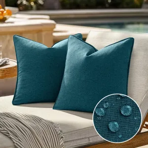 EMEMA Pack of 2 Decorative Outdoor Waterproof Throw Pillow Covers 20x20 Inch Solid Broadside Soft Outside Pillowcase Classic Cushion Cases for Patio Furniture Sunbrella for Balcony Decor Blue