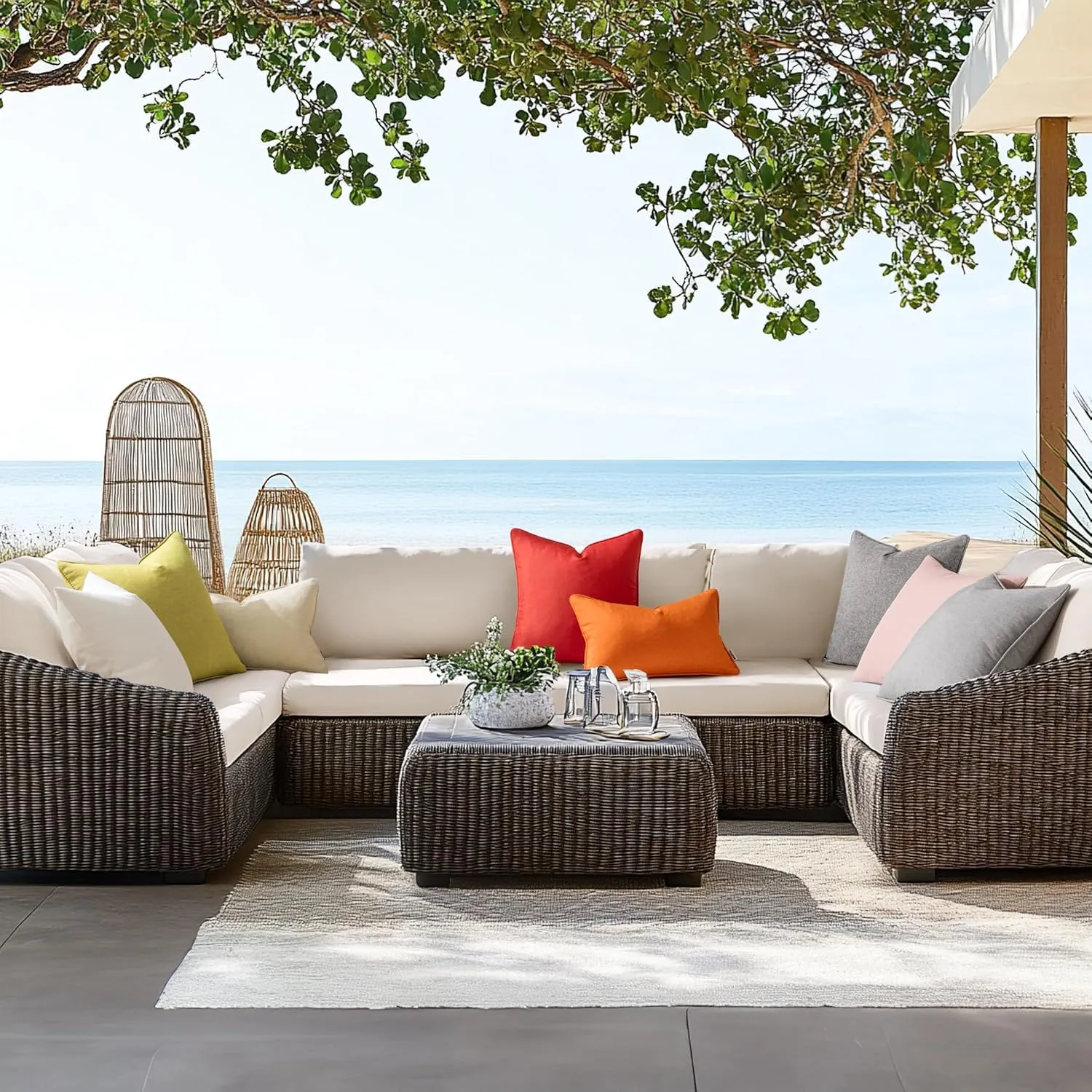 EMEMA Pack of 2 Decorative Outdoor Waterproof Throw Pillow Covers 20x20 Inch Solid Broadside Soft Outside Pillowcase Classic Cushion Cases for Patio Furniture Sunbrella for Balcony Decor Orange