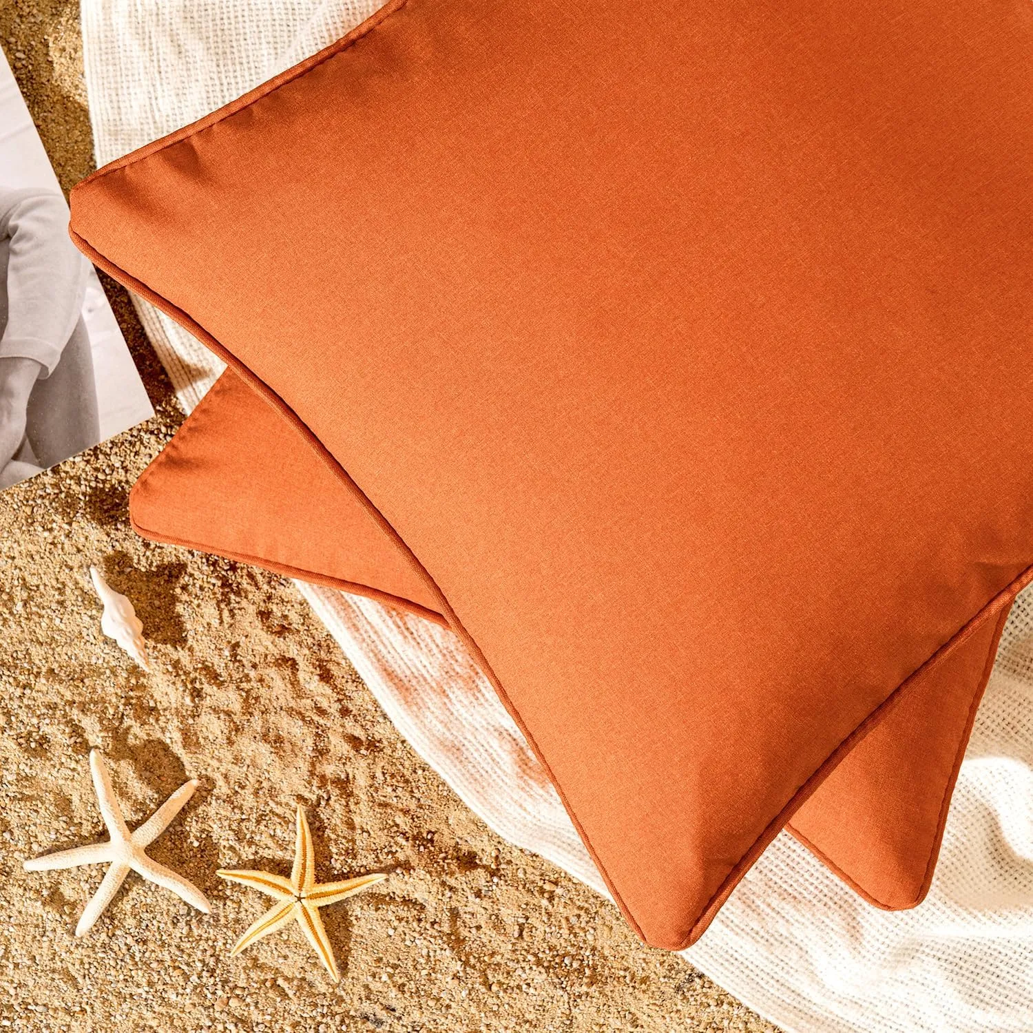 EMEMA Pack of 2 Decorative Outdoor Waterproof Throw Pillow Covers 20x20 Inch Solid Broadside Soft Outside Pillowcase Classic Cushion Cases for Patio Furniture Sunbrella for Balcony Decor Orange