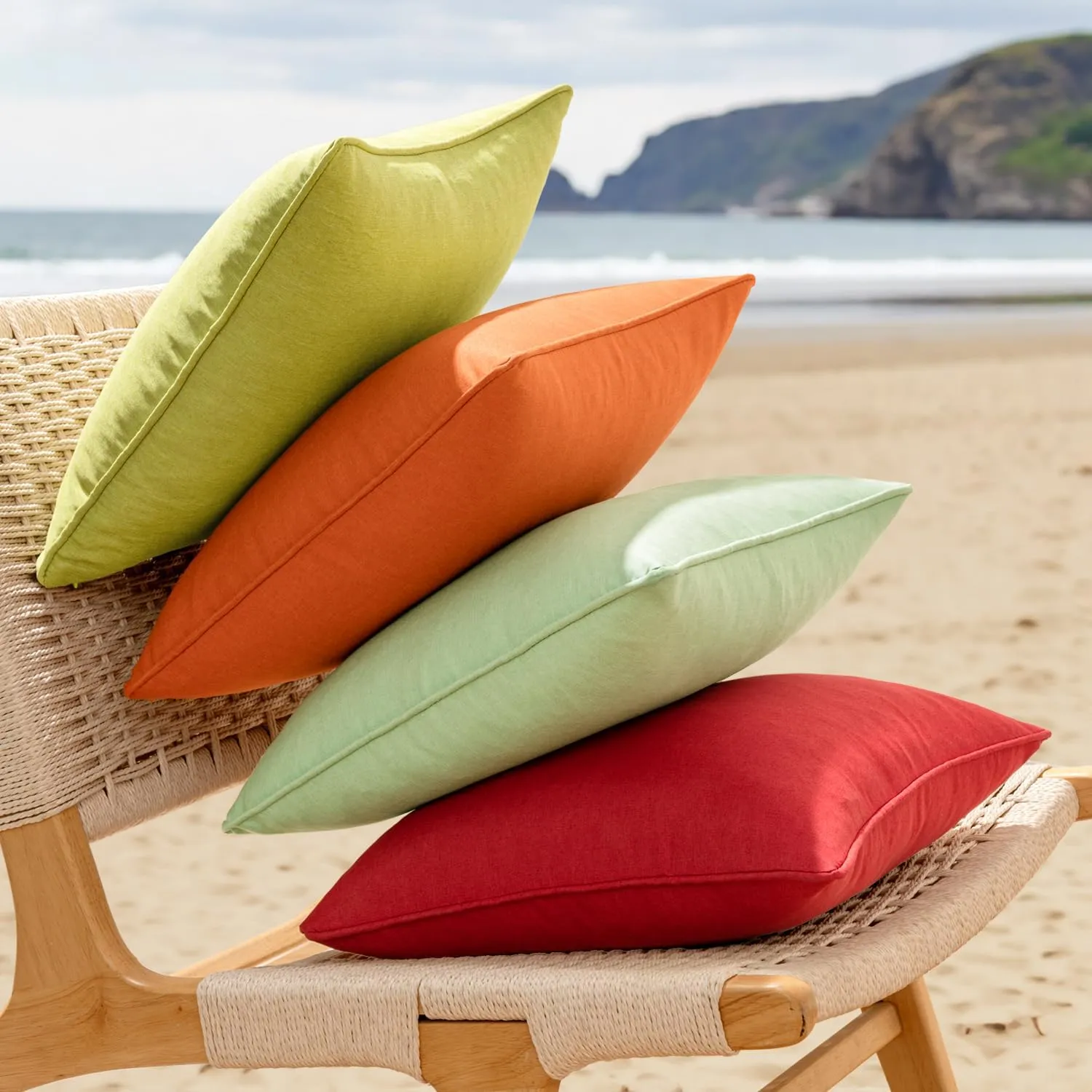 EMEMA Pack of 2 Decorative Outdoor Waterproof Throw Pillow Covers 20x20 Inch Solid Broadside Soft Outside Pillowcase Classic Cushion Cases for Patio Furniture Sunbrella for Balcony Decor Orange