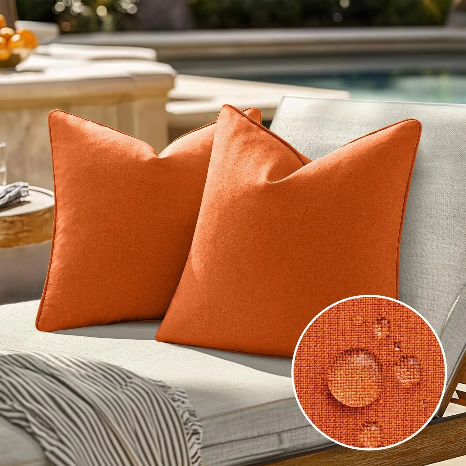 EMEMA Pack of 2 Decorative Outdoor Waterproof Throw Pillow Covers 20x20 Inch Solid Broadside Soft Outside Pillowcase Classic Cushion Cases for Patio Furniture Sunbrella for Balcony Decor Orange