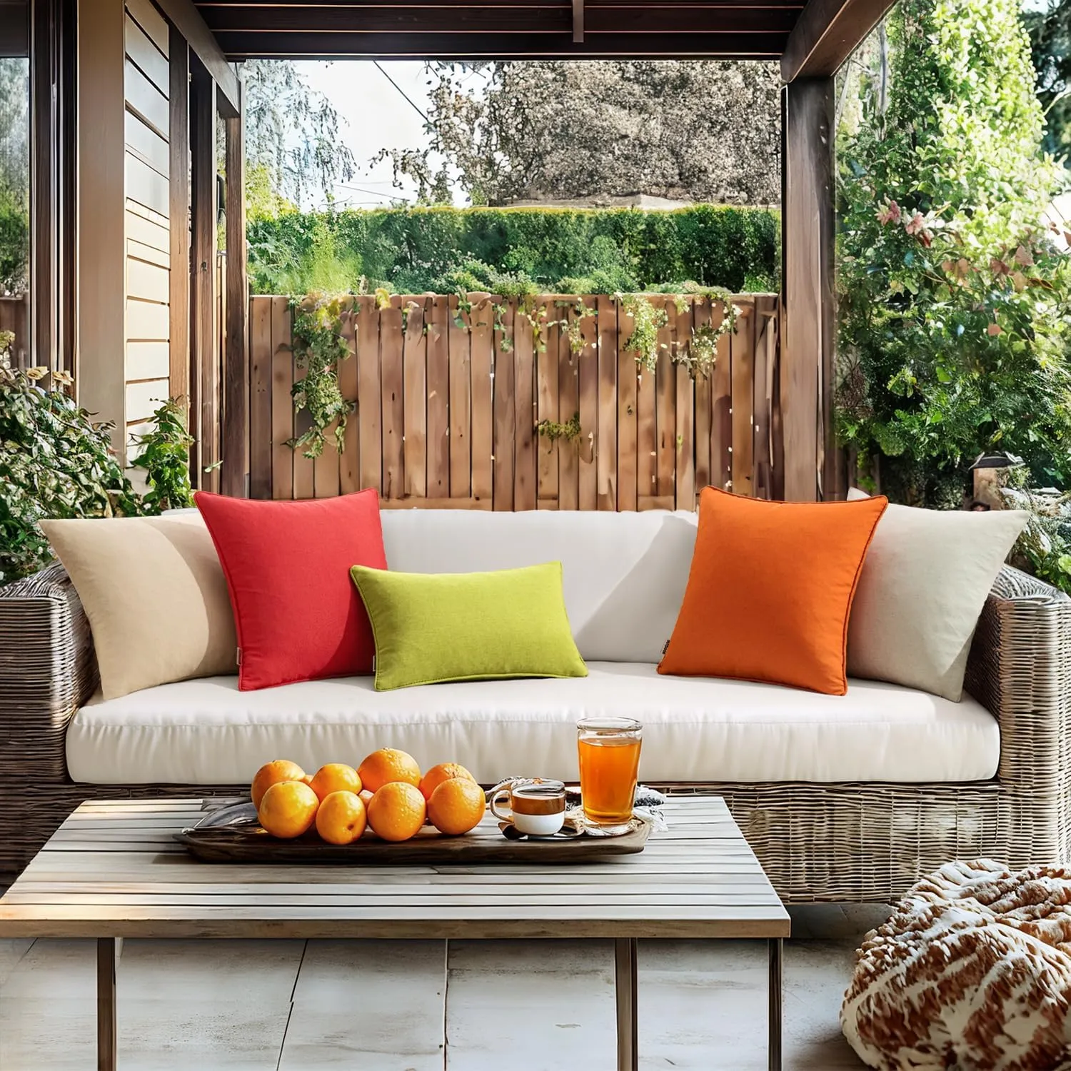 EMEMA Pack of 2 Decorative Outdoor Waterproof Throw Pillow Covers 20x20 Inch Solid Broadside Soft Outside Pillowcase Classic Cushion Cases for Patio Furniture Sunbrella for Balcony Decor Orange