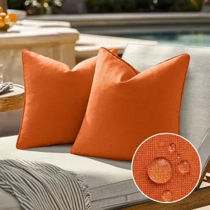 EMEMA Pack of 2 Decorative Outdoor Waterproof Throw Pillow Covers 20x20 Inch Solid Broadside Soft Outside Pillowcase Classic Cushion Cases for Patio Furniture Sunbrella for Balcony Decor Orange