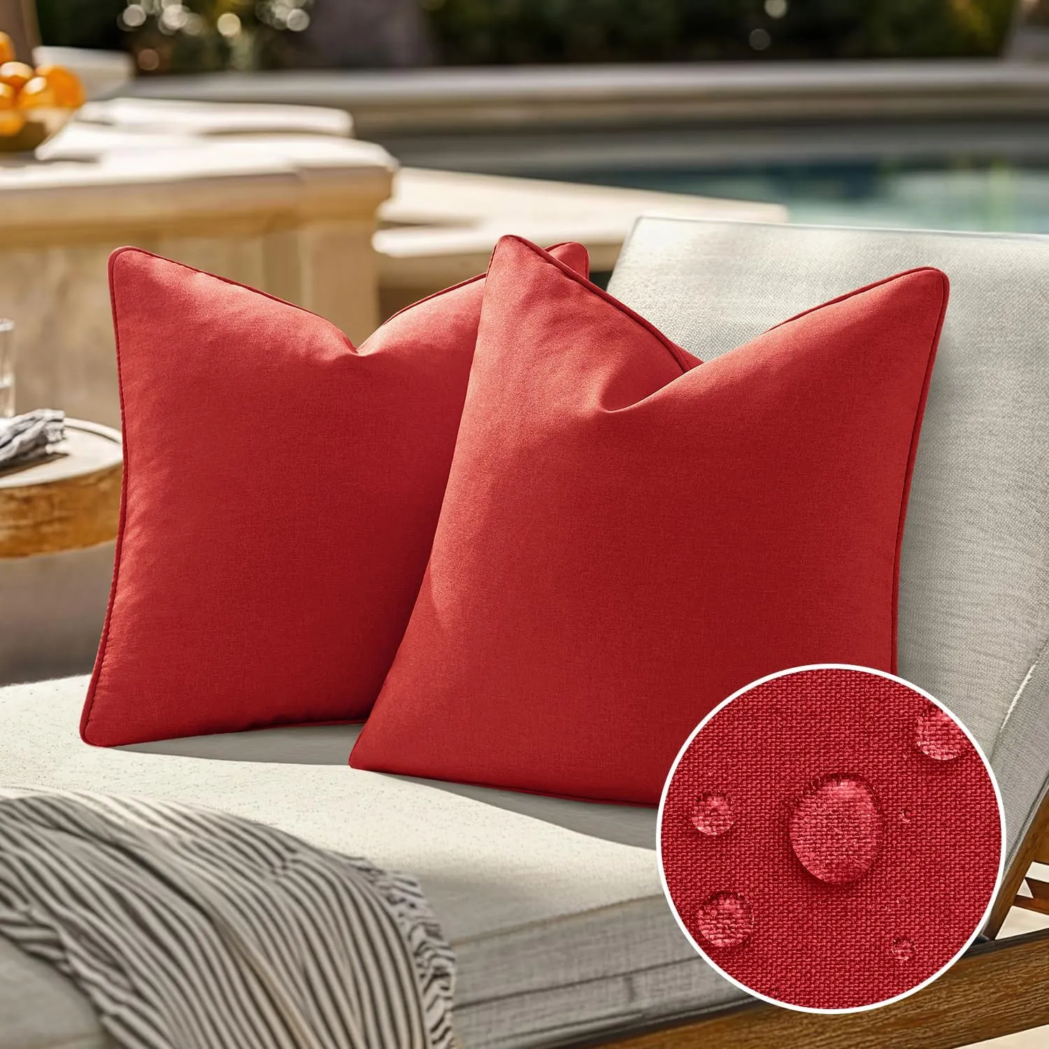 EMEMA Pack of 2 Decorative Outdoor Waterproof Throw Pillow Covers 20x20 Inch Solid Broadside Soft Outside Pillowcase Classic Cushion Cases for Patio Furniture Sunbrella for Balcony Decor Red