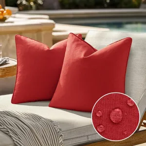 EMEMA Pack of 2 Decorative Outdoor Waterproof Throw Pillow Covers 20x20 Inch Solid Broadside Soft Outside Pillowcase Classic Cushion Cases for Patio Furniture Sunbrella for Balcony Decor Red