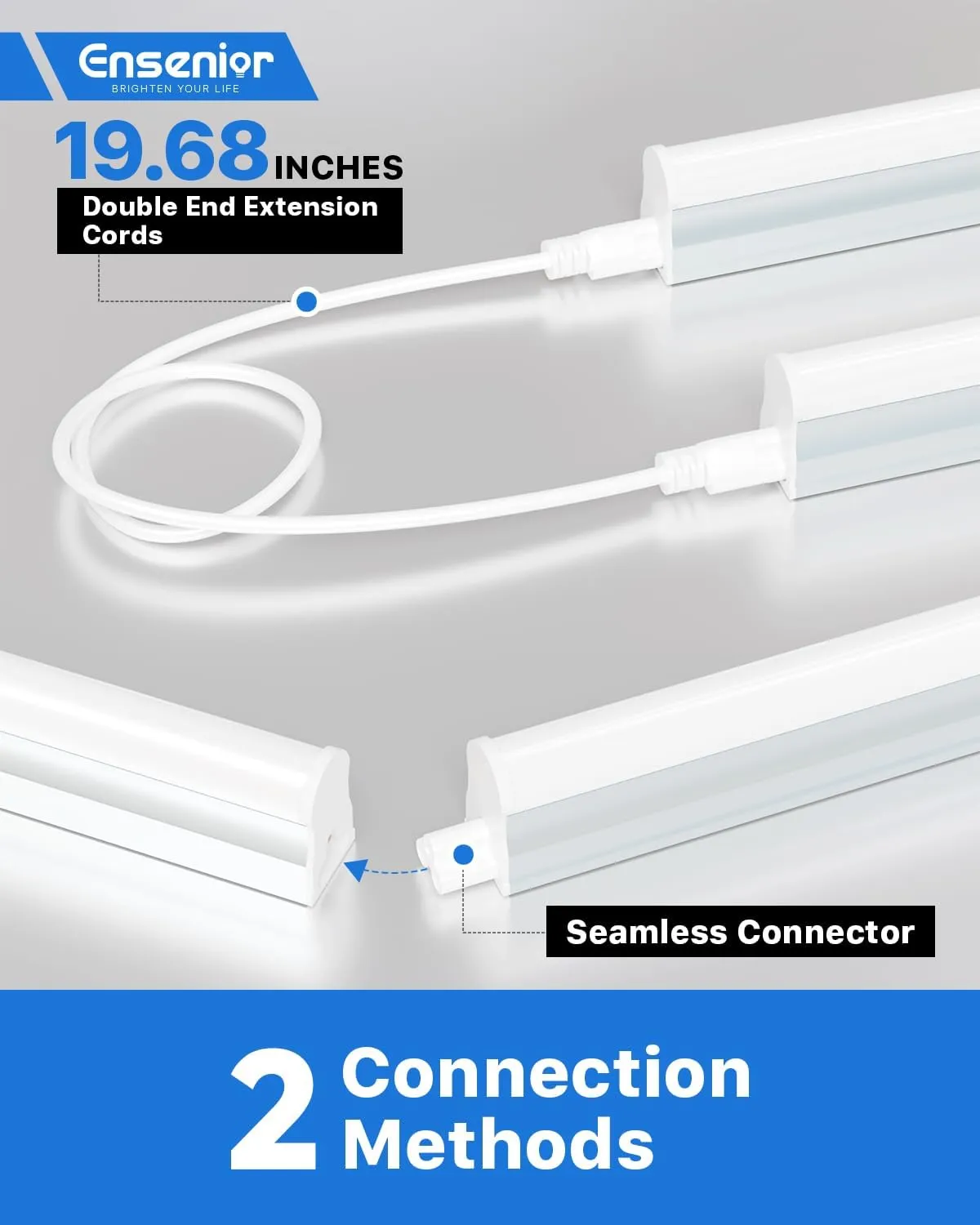 Ensenior 6-Pack T5 LED Shop Lights, 2FT 1000LM 6500K Super Bright White Integrated Single Fixture, 10W Linkable Utility Commercial Lighting for Office/Gym/Garage/Ceiling/Under Cabinet, Plug & Play