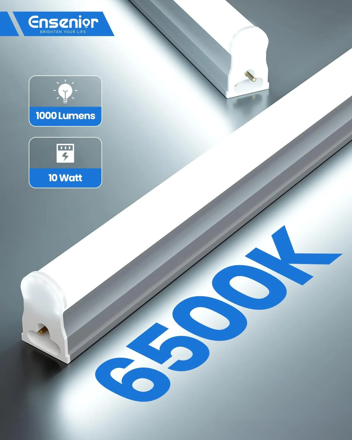 Ensenior 6-Pack T5 LED Shop Lights, 2FT 1000LM 6500K Super Bright White Integrated Single Fixture, 10W Linkable Utility Commercial Lighting for Office/Gym/Garage/Ceiling/Under Cabinet, Plug & Play