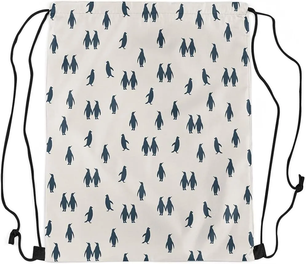Erosebridal Penguin Drawstring Backpack 13x15.7 for Sport Gym Swim Yoga Camping Trip,Polar Animal Ocean Drawstring Bags,Bird Coastal Creature Draw String Back Bag,Sealife Wildlife String Backpack