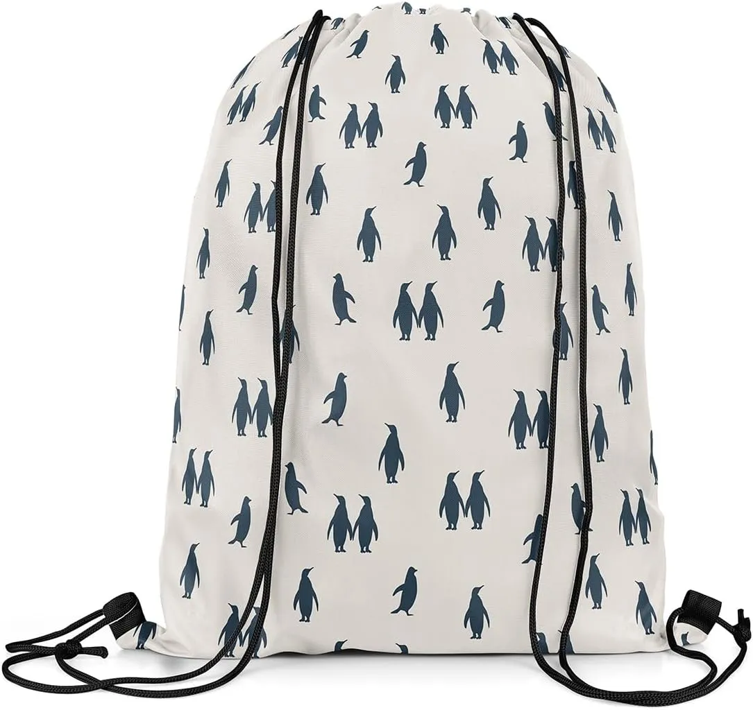 Erosebridal Penguin Drawstring Backpack 13x15.7 for Sport Gym Swim Yoga Camping Trip,Polar Animal Ocean Drawstring Bags,Bird Coastal Creature Draw String Back Bag,Sealife Wildlife String Backpack