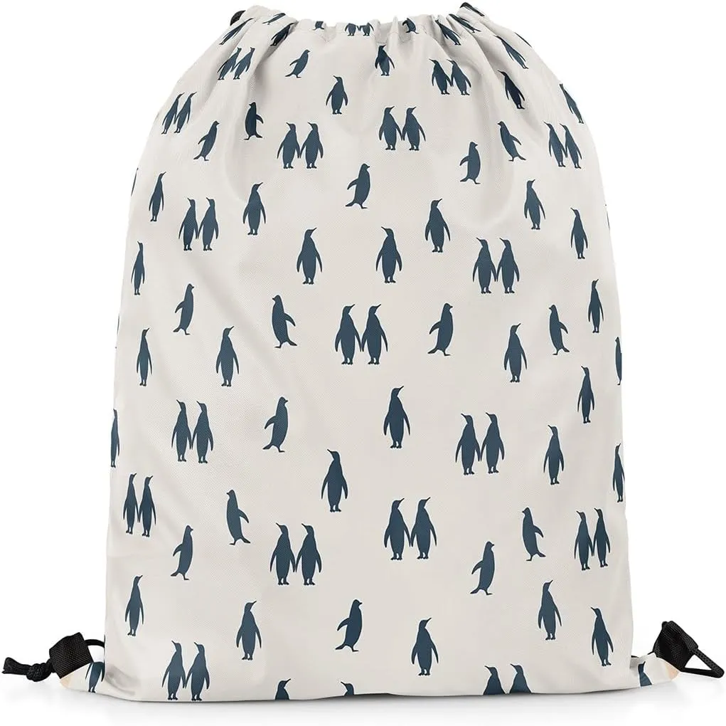 Erosebridal Penguin Drawstring Backpack 13x15.7 for Sport Gym Swim Yoga Camping Trip,Polar Animal Ocean Drawstring Bags,Bird Coastal Creature Draw String Back Bag,Sealife Wildlife String Backpack