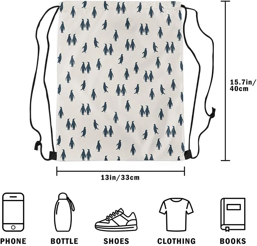 Erosebridal Penguin Drawstring Backpack 13x15.7 for Sport Gym Swim Yoga Camping Trip,Polar Animal Ocean Drawstring Bags,Bird Coastal Creature Draw String Back Bag,Sealife Wildlife String Backpack
