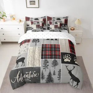 Erosebridal Rustic Bedding Set, Retro Cabin 7 Pieces Bed in A Bag - 1 Woodland Bear Deer Comforter, 1 Moose Fitted Sheet, 1 Wild Animal Flat Sheet, 2 Pillow Cases, 2 Throw Pillow Covers, Queen