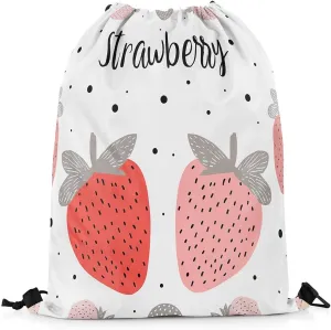 Erosebridal Strawberry Drawstring Bags 13X15.7 Kawaii Strawberry Drawstring Backpack Cartoon Hand Draw Fruits Draw String Back Bag Tropical Food Fruit Cinch Bag Black Point Decor