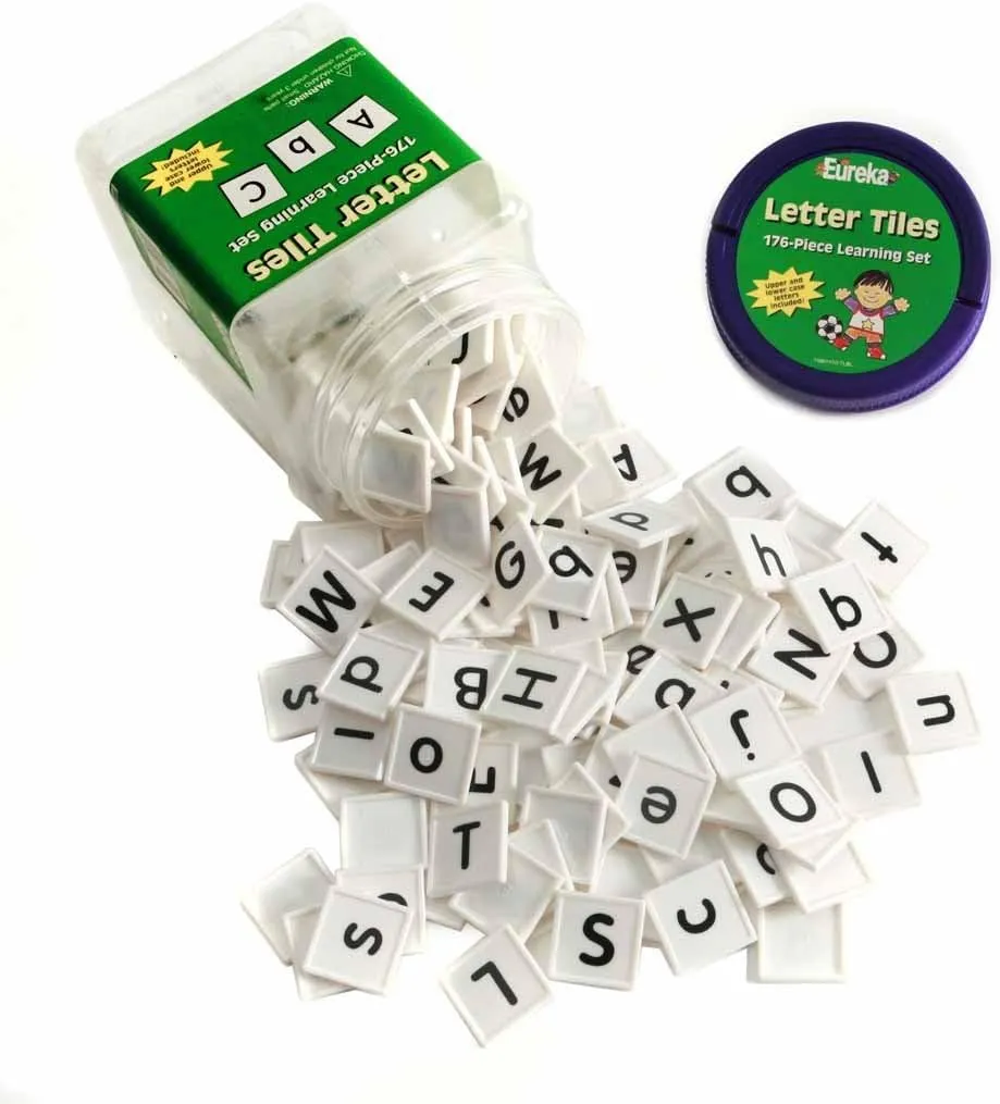 Eureka Tub Of Letter Tiles Back to School Classroom Supplies Educational Toy, 1'' x 1'' tiles, 176 pc