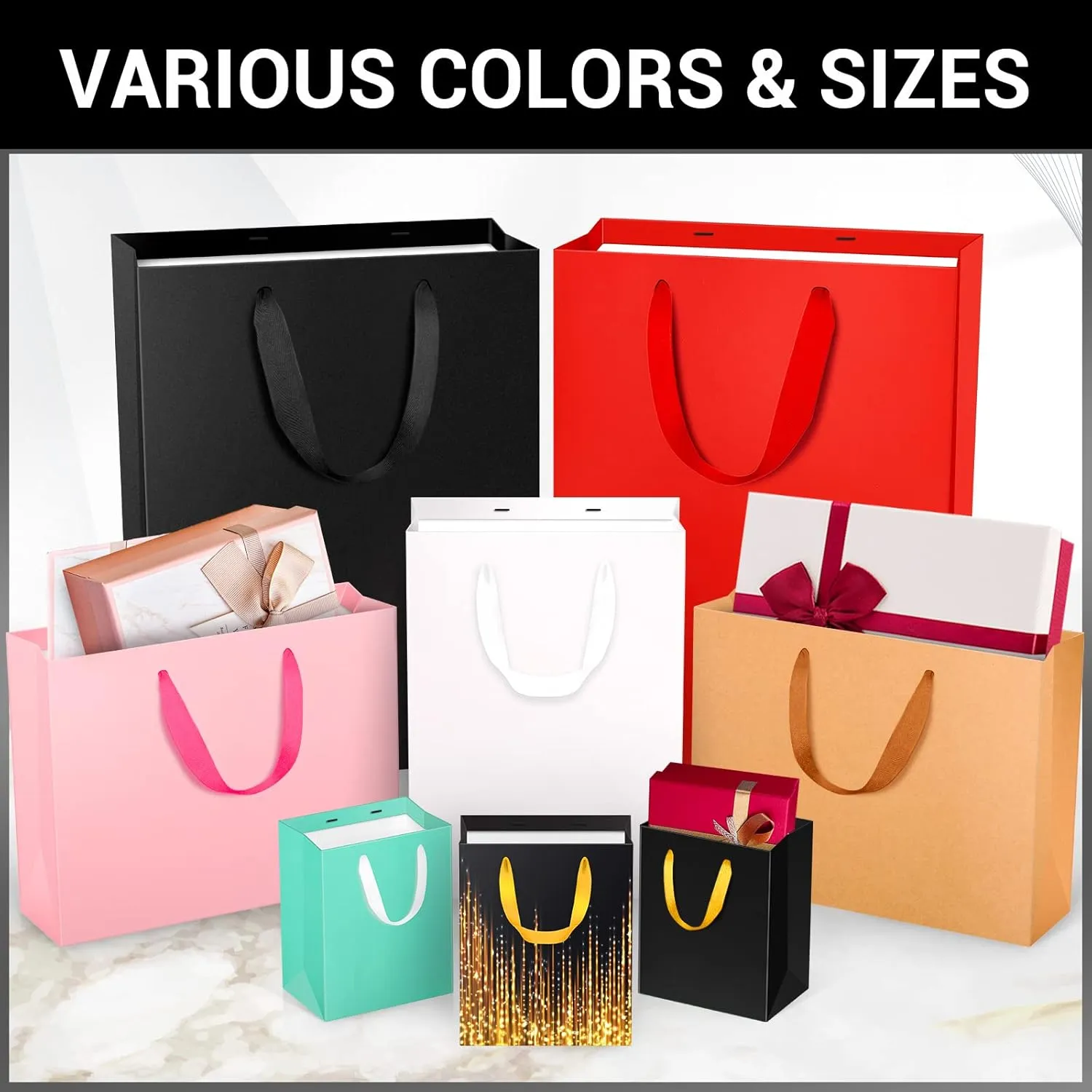 EUSOAR Gift Wrap Bags in Bulk, 12 Pack 10.6x3.1x8.3 inches Small Kraft Paper Bags with Handles, Heavy Duty Bags for Wedding, Grocery, Boutique, Retail, Business, Party Favors, Baby Showers, Birthdays