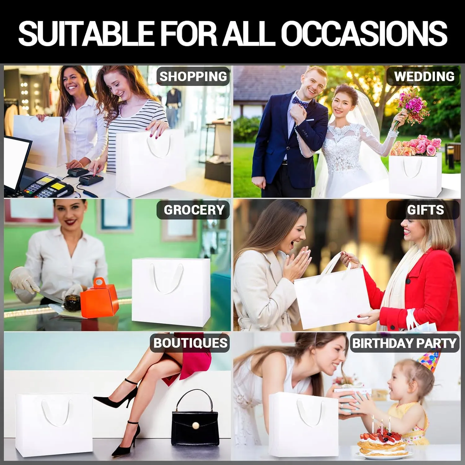 EUSOAR Gift Wrap Bags in Bulk, 12 Pack 10.6x3.1x8.3 inches Small Kraft Paper Bags with Handles, Heavy Duty Bags for Wedding, Grocery, Boutique, Retail, Business, Party Favors, Baby Showers, Birthdays