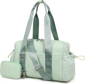 Everyday Mini Gym Bag for Women 2.0, Small Tote with Zipper Compartment Waterproof Travel Duffle Cute Handbag Workout Carry On with Removeable Shoulder Strap & Coin Wallet Easy to Clean - Green