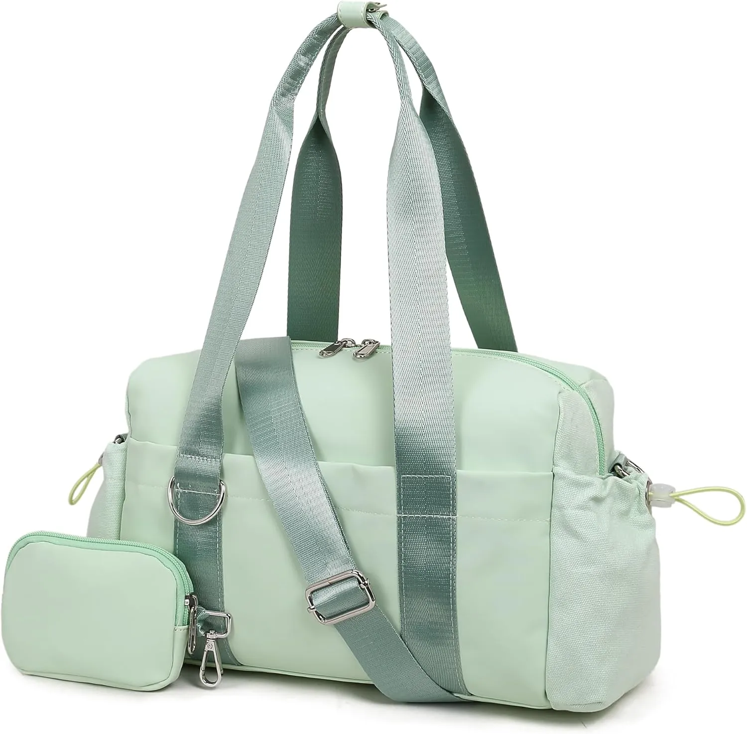 Everyday Mini Gym Bag for Women 2.0, Small Tote with Zipper Compartment Waterproof Travel Duffle Cute Handbag Workout Carry On with Removeable Shoulder Strap & Coin Wallet Easy to Clean - Green
