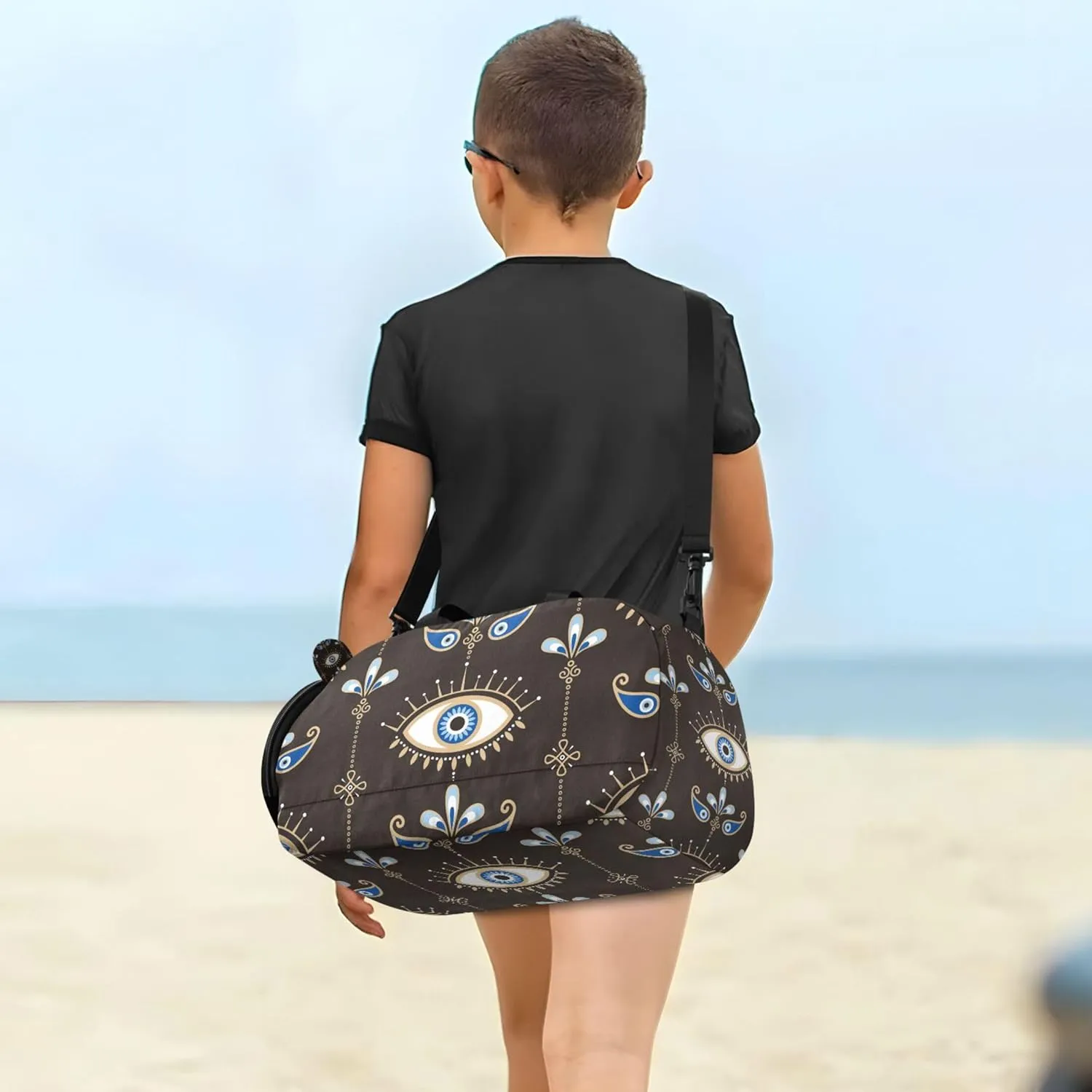 Evil Eyes with Flowers Duffel Bag with Shoes Compartment Lightweight Travel Duffel Bag for School Practice, Sports, Travel