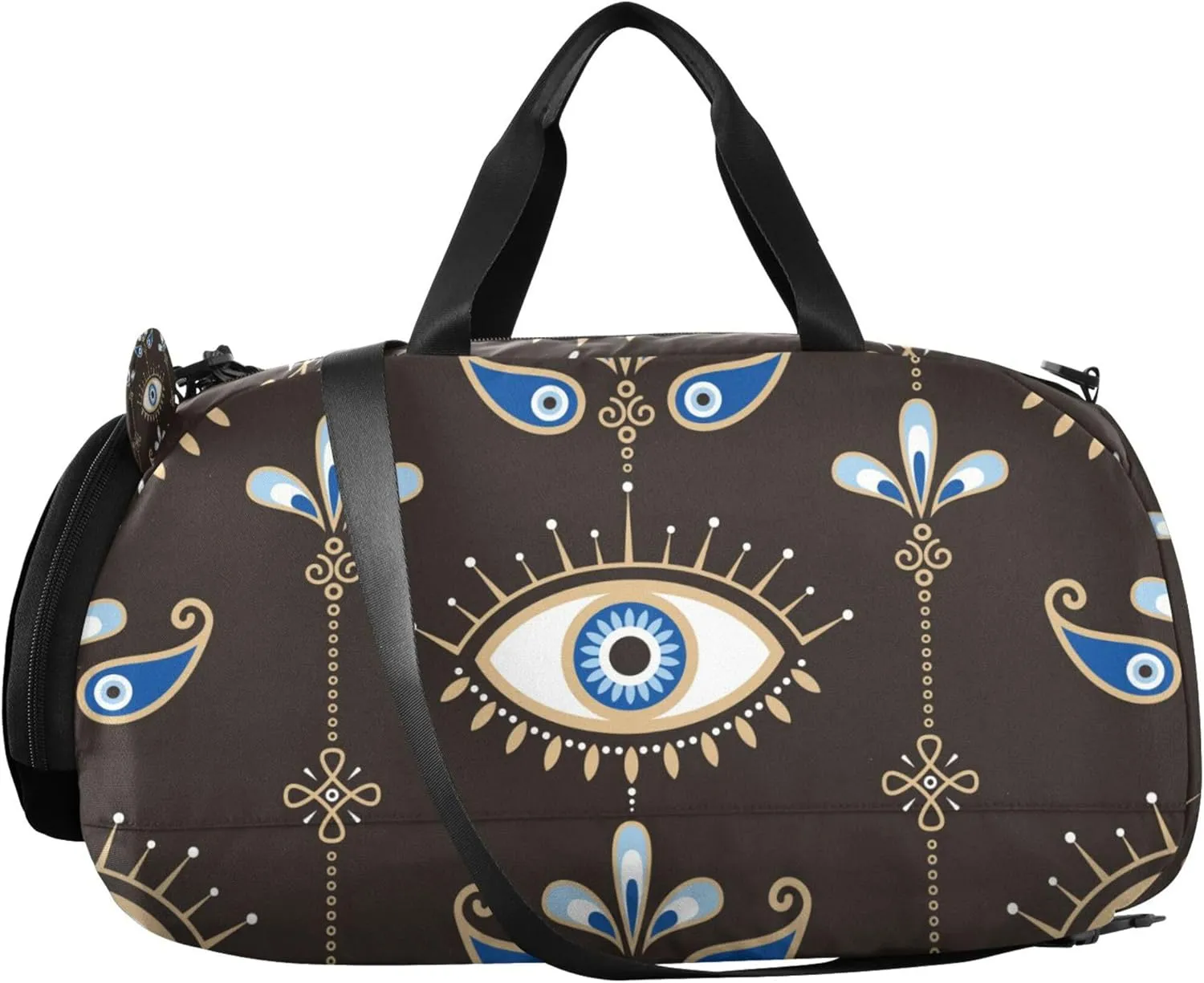 Evil Eyes with Flowers Duffel Bag with Shoes Compartment Lightweight Travel Duffel Bag for School Practice, Sports, Travel